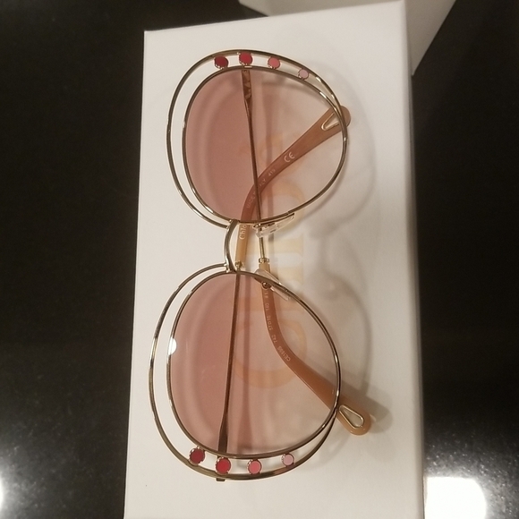 💕CHLOE💕 Delilah Sunglasses ~ Gold Frame Gradient Brown Lenses CE169742 New - Picture 13 of 16